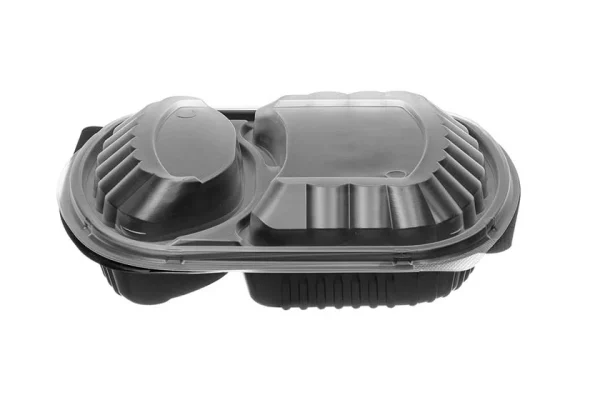 Black Oval Ripple 2-place dish M/W 1050 ml with Transparent Lid