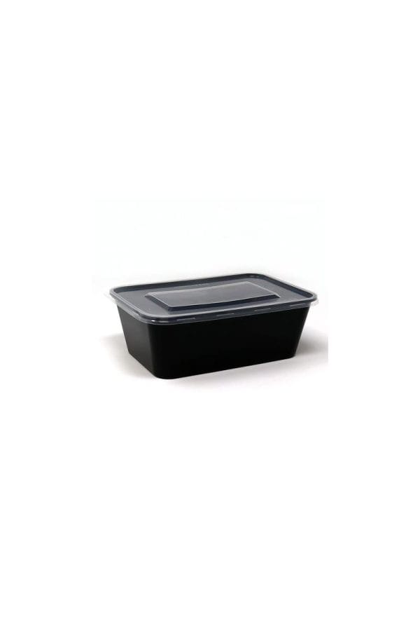 PP Microwave Container Black Rectangle With Transparent Lid 750ml (50pcs/pack)