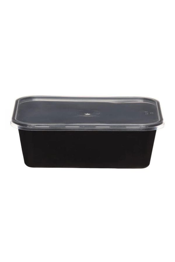 PP Microwave Container Black Rectangle With Transparent Lid 1000ml (50pcs/pack)
