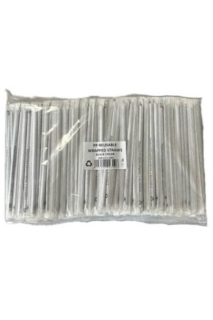 Επαναχρησιμοποιούμενο Καλαμάκι Φραπέ Ίσιο Ντυμένο 20cm Μαύρο(500τμχ)